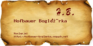 Hofbauer Boglárka névjegykártya