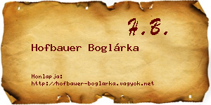Hofbauer Boglárka névjegykártya